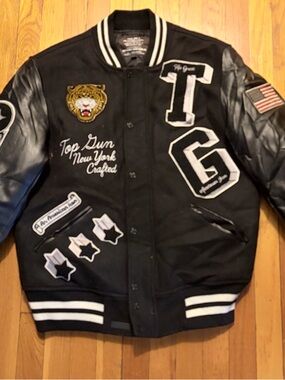 Top Gun New York Crafted Black Varsity Bomber Jacket